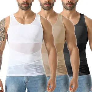 Men Mesh Shapewear Tummy Contol Body Shaper Vest Cross Control Abdomen Undershirt Mens Compression Shirt Gynecomastia Compression Underwear Sport Fitness Tank Top