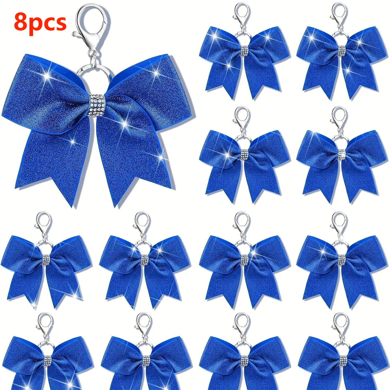 8pcs Cherry & Bow Design Cheerleader Keycharm Accessories with Rhinestone Detailing, Keychain for Bags, Gift Keychain for Teen Cheerleading Sports, Key Charm Accessories, Rhinestone Detailing Keychains