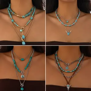 Western Cowgirl Turquoise Layered Necklace Set | Bohemian Stackable - Perfect for Country Style & Daily Wear
