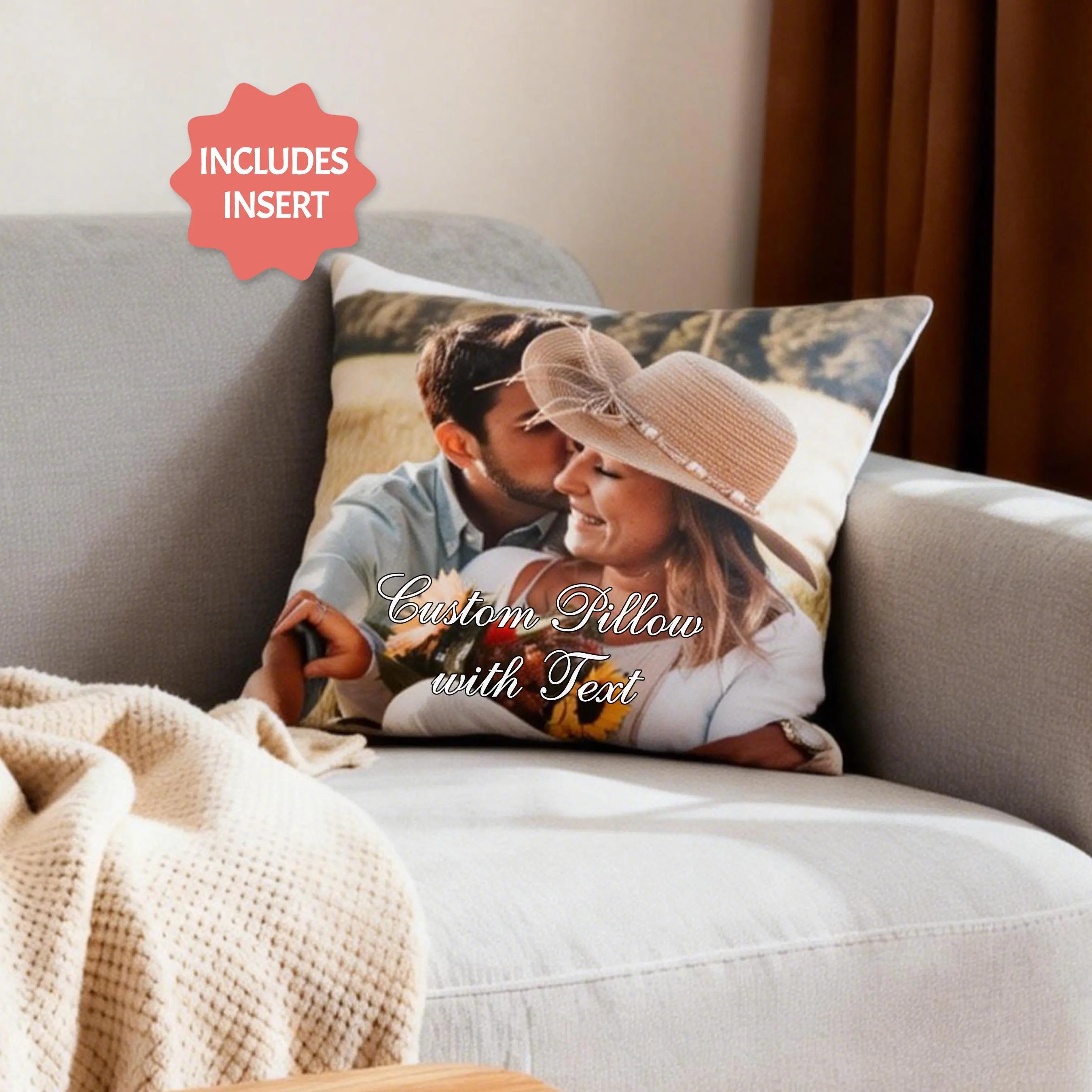 Custom Photo Pillow 18"x18", Personalized Throw Pillow with Insert, Double-sided Square Pillow, Valentine Gift, Anniversary Home Decor, Gift for Mom, Couples Gift Idea