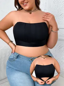 Plus-Size Women's strapless bandeau bra, featuring a front closure Buckle, wireless design, and removable straps.  It has a non-slip, seamless design and is suitable for wearing with dresses and for everyday wear.