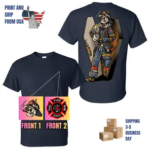 Firefighter Skull Coffin Graphic Tee, Edgy Gothic Statement Design, 2 Sides, Bold Wear For First Responders, Fire Department Apparel, Unique Gift for Men
