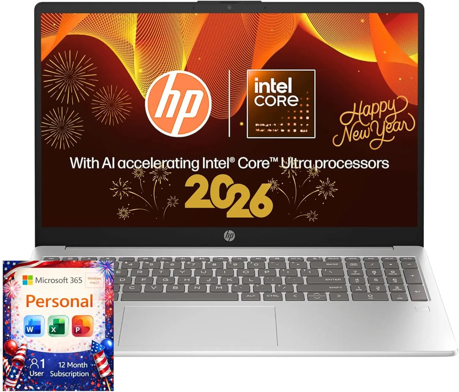 HP 15.6" Laptop with Microsoft 365-1.1TB Storage - 8GB Memory - Intel Inside | Anti-Glare Display, 128GB SSD and 1TB Cloud Storage, 4-Cores CPU, Fast Charge and 12hrs Battery, Silver