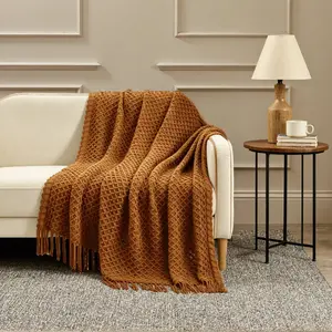 CREVENT Knitted Blanket Soft Throw Blanket 3D Diamond Pattern, Bohemian Style, Suitable for Sofa Chair Bed Home Decor, All Seasons Use