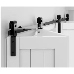 GARVEE 28" Bifold Sliding Barn Door Hardware Kit: Side Mounted Black Roller, Smooth Quiet Operation, Easy Assembly, Fits Double 12" Bi-Folding Doors, Door Not Included