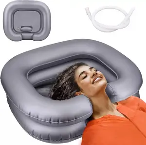 Double Layer Inflatable Hair Wash Basin 1 Counts Durable Portable Washing Hair Pillow with 40in Drainage Pipe PVC Soft Shampoo Bowl for Home Bathroom Dormitory Camping Boyfriend Gifts Bathroom Accessories