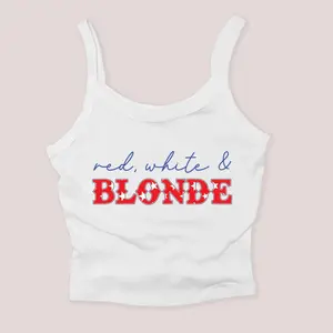 4th of July Shirt Micro Rib Tanktop - Red, White & Blonde