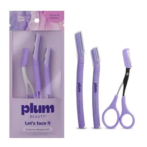 Eyebrow Shaping Set – Complete 3-Piece Grooming Kit with 2 Folding Razors & Precision Trimming Scissors with Brush - Painless Brow Definition & Maintenance