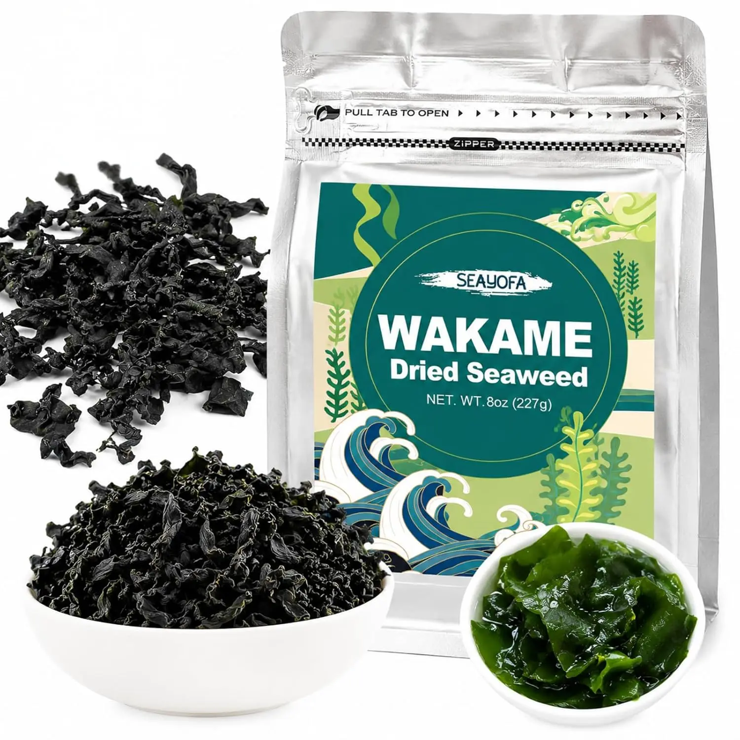 8oz (227g) Dried Wakame Seaweed – 100% Natural Sea Vegetable for Miso Soup, Seaweed Salad, Ramen, Stir-Fry, Camping Meals & Asian Cooking, Gluten-Free, Vegan-Friendly