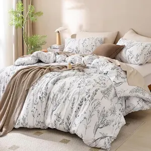 Flowers Printed Comforter Set 3pcs, Soft Microfiber Bedding Comforter with 2 Pillow Cases for All Seasons，Lightweight and Comfortable Bedding Set