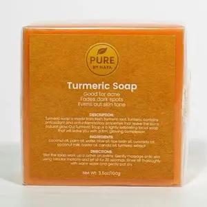 PURE BY NAYA Turmeric Bar Soap for Acne Fades Dark Spots Evens Out Skin Tone Nourishing Ingredients Soft Glowing Refreshed