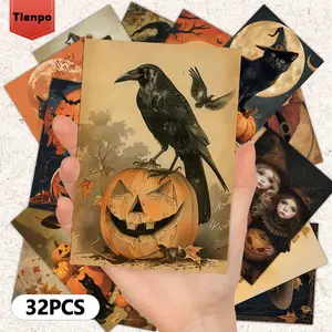 Postcard, 32pcs/set Vintage Style Halloween Message Card, Halloween Postcard Gift for Friends Family Classmate