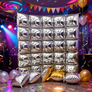 [50pcs] Square Foil Silver Balloons Wall Backdrop Double Sided Wedding Mylar Balloon Tunnel Arch Garland Kit Bachelorette Valentine's Day Gold and Silver Birthday Balloons for Party Decorations