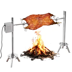 AMERLIFE Electric BBQ Rotisserie Grill Kit, 132 Lbs Capacity, 45W Motor, Height-Adjustable Stainless Steel Pig Roaster with Stability Support Stand for Pig Lamb,  Outdoor Camping