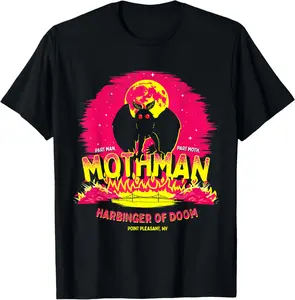 Men's Pure Cotton Round Neck Short-Sleeve Graphic T-Shirt, Mothman Harbinger of Doom Funny Cute Cryptid Creature Top - Casual, Natural, Fitness Apparel, Gift for Men