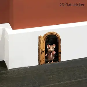 Charming 2D Mouse Hole Wall Stickers, Decorative Stickers, Cartoon Animal Theme, Easy to Apply, Durable Vinyl, Self-Adhesive, Suitable for Glass, Wood, Plastic, Metal, Decorative Decal, Adhesive Decals