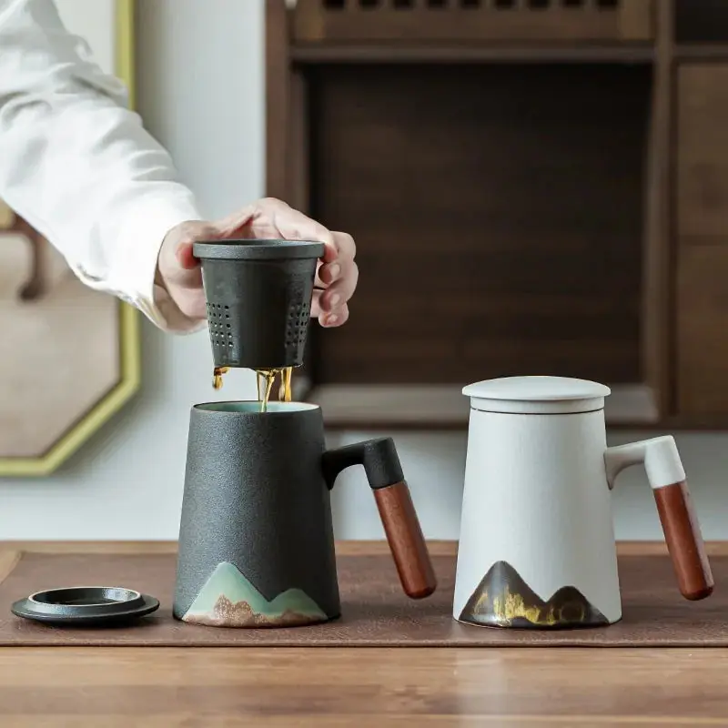 Mountain Japan Zen Design Ceramic Tea Mug With Filter