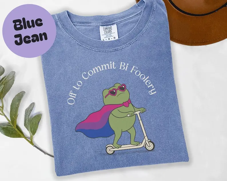 Bisexual Pride Comfort Colors TShirt, Funny Frog Scooter Tee, Bisexual