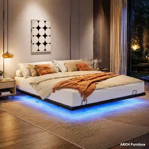 Modern Floating Queen Size Metal Platform Bed Frame - ARCH Heavy Duty Metal Bed Frame with LED Accented Lights, Solid Stable Structure, Noise-Free Design, No Box Spring Needed, Quick Setup, Indoor Apartment Furniture, Modern Floating Bed, Metal Bed Frames