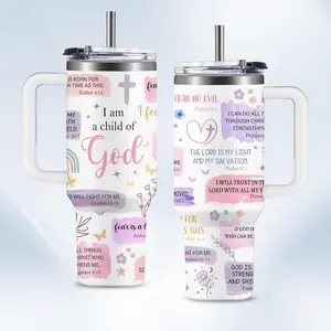 40oz Insulated Tumbler with Handle and Straw - "I Am a Child of God" Christian Gift for Women - Large Capacity Stainless Steel Travel Mug - Inspirational Religious Birthday Present Easter Gift