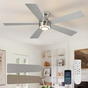 42“/52" Flush Mount Ceiling Fan Lighting with APP/Remote Control,Dimable,5 Blades,Timing,Ceiling Fan with Led Lights for Living Room, Dining Room,Bedroom,Restaurant,Hotel,Study, Office