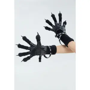 Plush Claws Straps Leather Paws Gloves Halloween Party Costume Accessories
