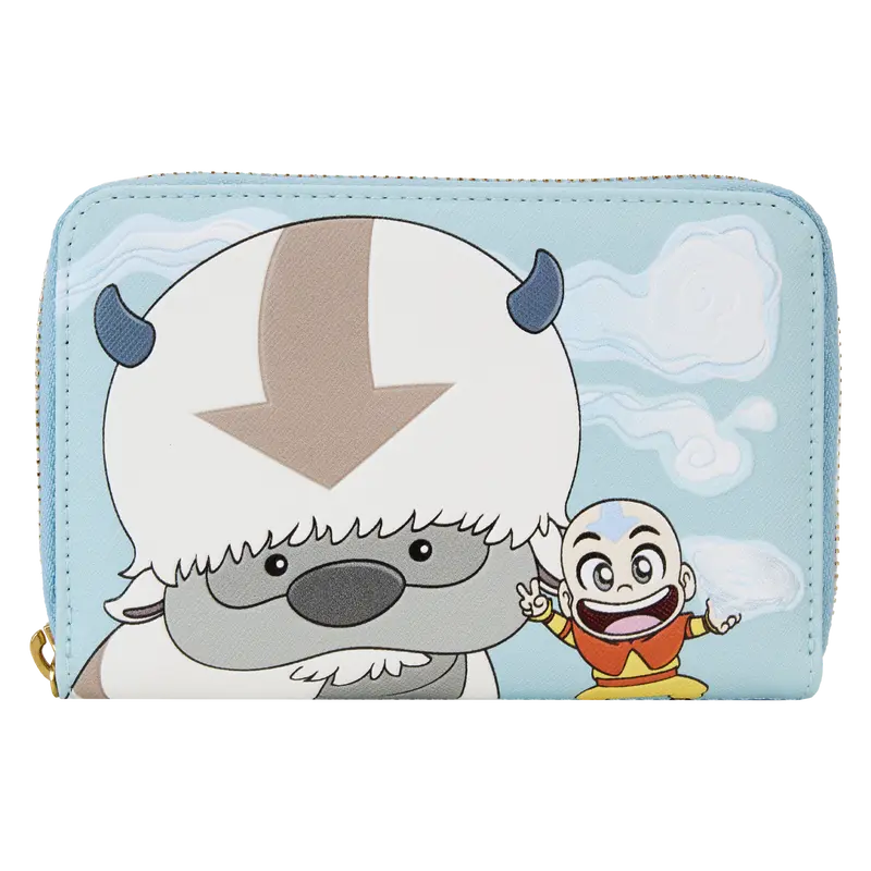 Avatar: The Last Airbender Aang & Appa Zip Around Wallet, Vegan Leather Zipper Card Holder with Momo Print and Debossed Clouds, Wallet With Zipper, Character-Themed Graphic Men's Wallets