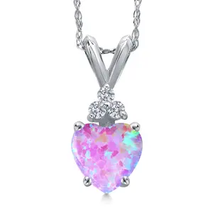 Gem Stone King 14K White Gold 6MM Heart Shape Gemstone Birthstone and Lab Grown Diamond Pendant Necklace for Women | Gold Necklace For Women | With 18 Inch Rope Chain | Fine Jewelry Gifts for Her Mom Wife
