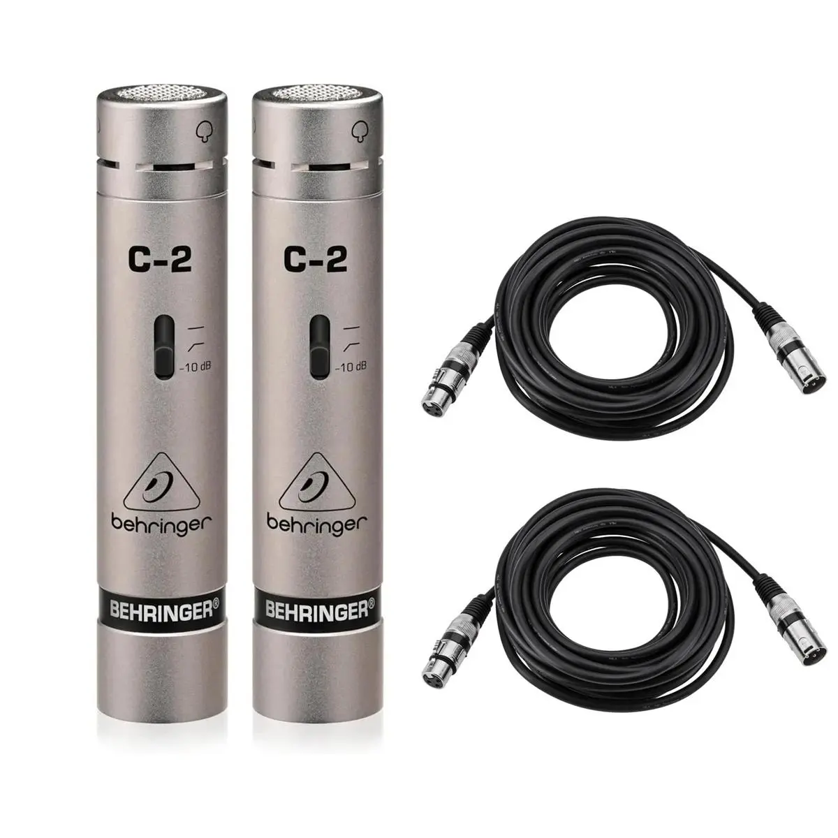Behringer C-2 Matched Studio Cardioid Condenser Microphones, Pair, Bundle with 2x 25' XLR Microphone Cable