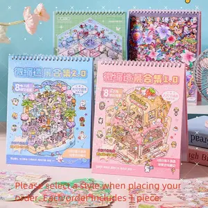 Christmas Gift,minature house kit,3D DIY Miniature World Set, Scene Card Paper, Stickers, and Background Cards, Decorative Sticker Album, Gift Packaging Set, 3D Cartoon House DIY Landscape Decoration Sticker Book, Sticker Packs