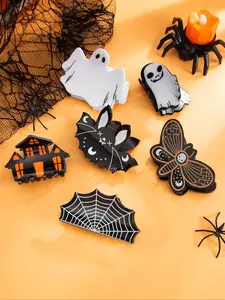 Halloween Fun Hair Clip, Spooky Ghost Bat Spider Web Skull Butterfly Acrylic Barrette, Party Costume Accessory for All Seasons