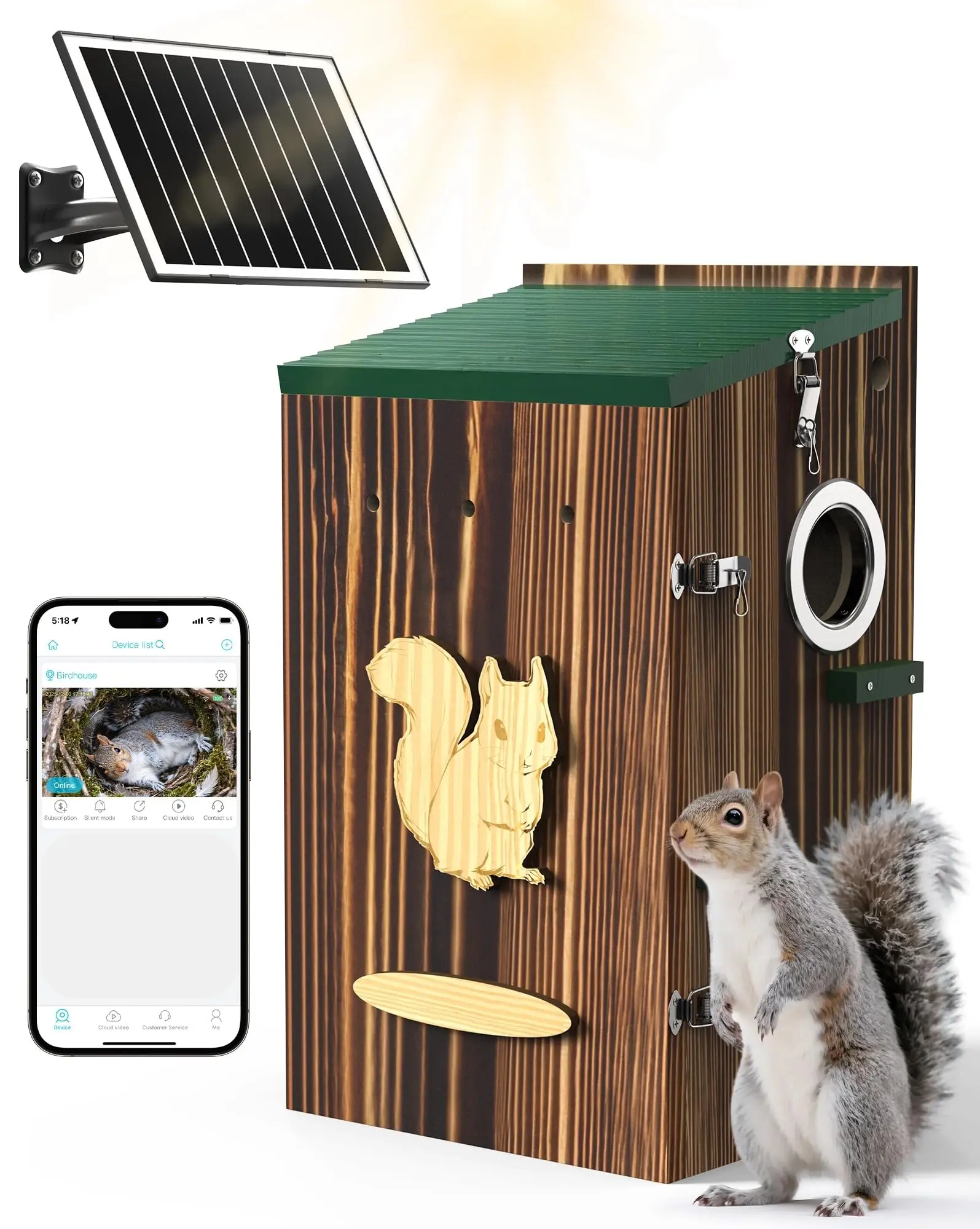 Smart Squirrel Box with Camera,Predator-Proof,2K HD Wi-Fi Pet Watching Cam for Squirrel House, Auto Detect & Notify, Night Vision, APP Control, Squirrels Houses for Outside Nesting