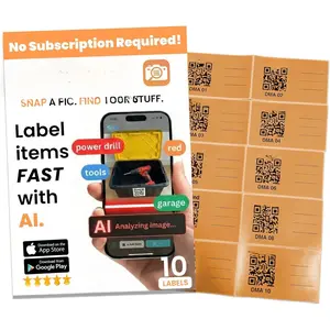 QR Code Labels - AI Auto-Labeling, No Typing! Storage Bins & Moving Containers - iOS & Android App - Starter Pack, 10  Stickers (3" x 5") (Orange)
