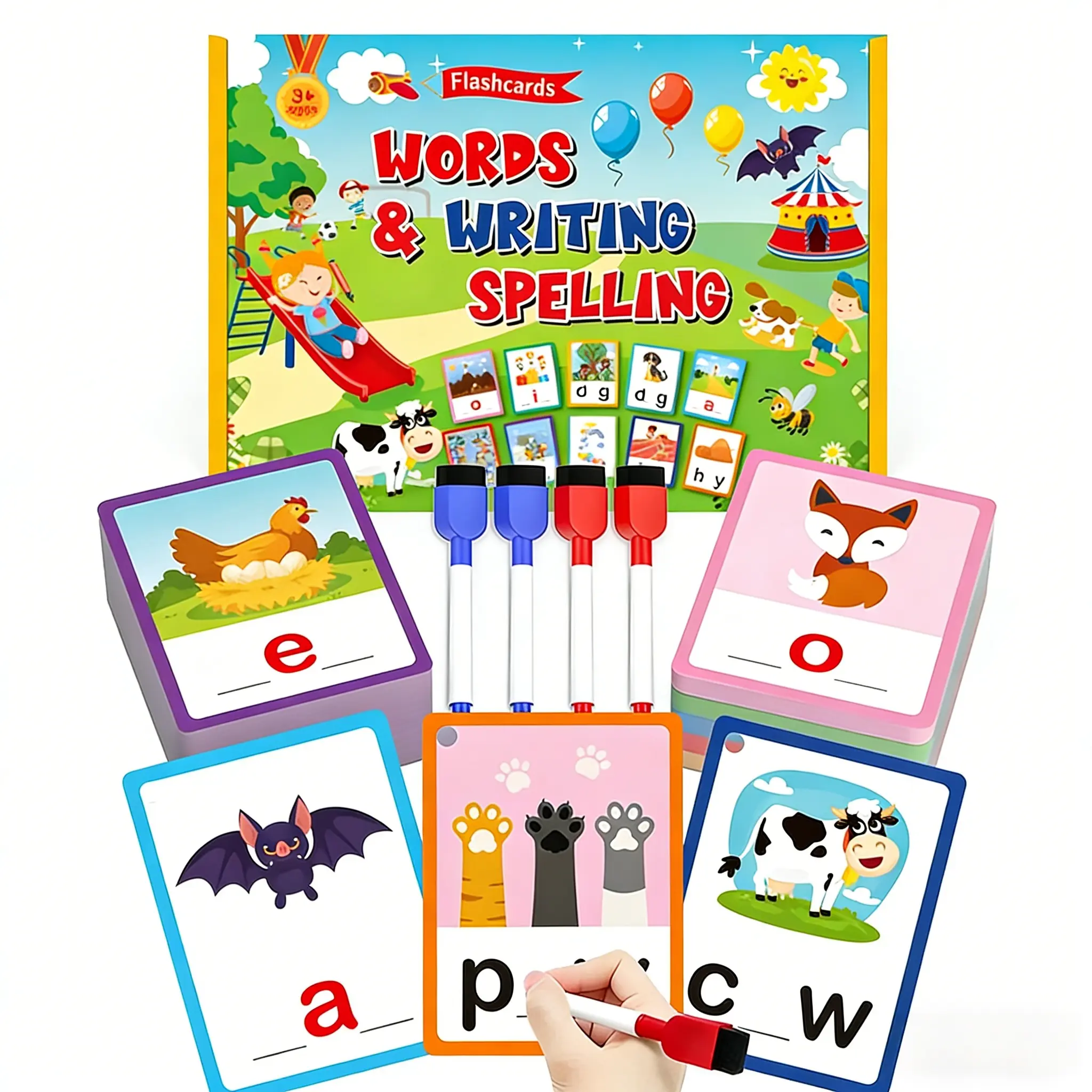100PCS Preschool Flash Cards with Words & Pictures, Montessori Toys for 2-8 Years Toddlers, Animals/Vehicles Themed Learning for Boys & Girls, Vocabulary Building, Language Development, Screen-Free Activities