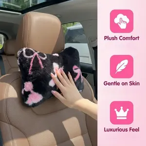 Pink Bow Plush Car Headrest Pillow, Soft Comfortable, Gentle on Skin, Luxurious Feel, All-Weather Use, Perfect Gift, 1pcs, Ideal for Car Seats