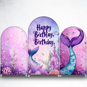 15-day 2D Flat Delivery Purple Underwater World Arch Backdrop Cover for Mermaid Theme Party Decor