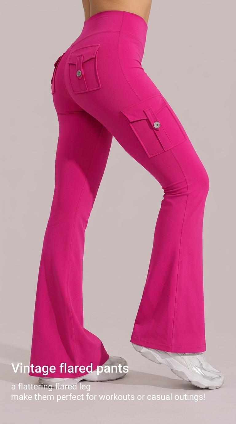 Flare Leggings with Pockets for Women Scrunch Workout Leggings Butt Lifting Gym Yoga Pants for Women Fitness Tights Leggings Hidden Scrunch High Waisted Cargo Gym Yoga No Front Seam Leggings Flared Joggers Fitness Outfit Camouflage Sports Pants