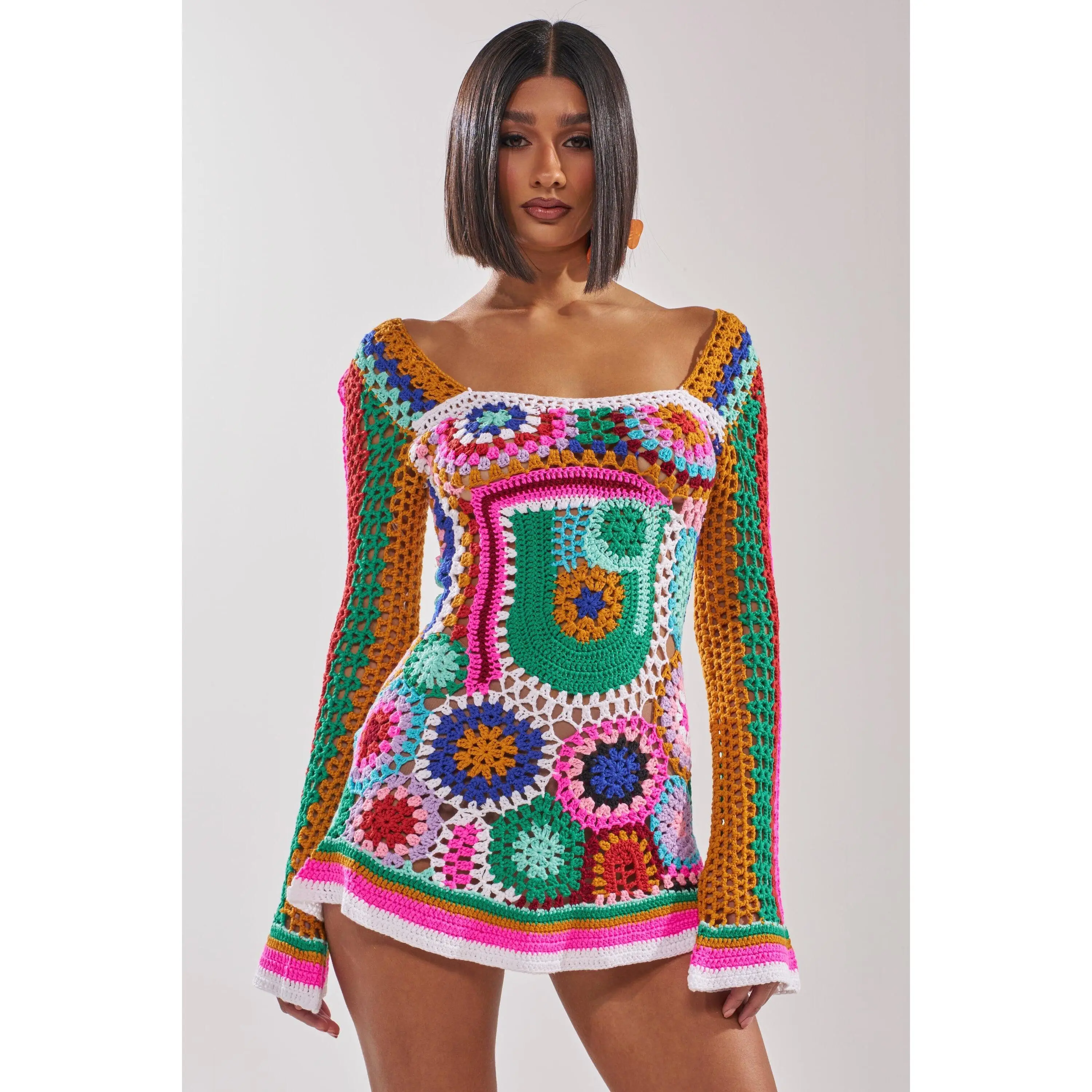 CROCHET ALL DAY COLORBLOCK MINI DRESS