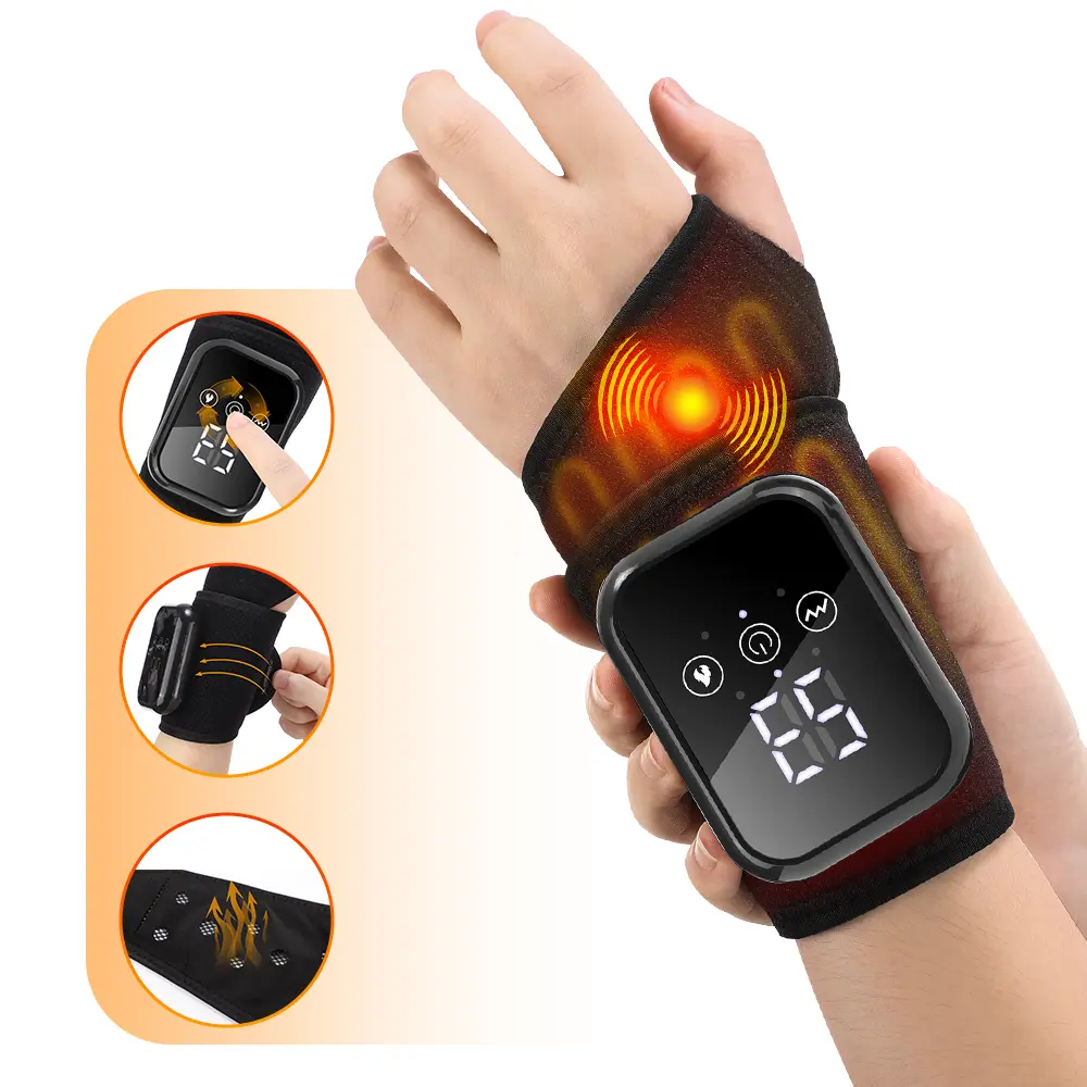 Cordless Wrist Massager, Wireless Wrist Heating Pad with 3 Heating & Vibration Modes, Heated Wrist Wrap Left Right Hand, Rechargeable Portable Gifts for Mom Dad