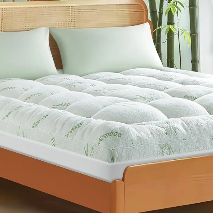 Cooling Bamboo Mattress Topper, Extra Thick 1000 GSM Down Alternative Fill Washable, Soft Mattress pad for Back Pain, Bed Mattress Topper with 8-21" Deep Pocket,back to school,back to school shopping,home decor
