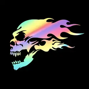 1PC Daily Dark Cyber Decor Sticker Decal (for motorcycle helmet/subculture water bottle/edgy stationery) Flame Skull Holographic logo elements, add rebellious & edgy cyber hardcore daily texture Decor sticker + daily dark cyber-style decor goods