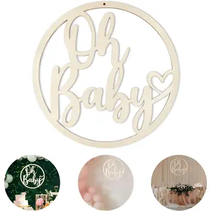 Large 14 Inch Wooden Oh Baby Sign Round Letter Cutout Wall Hanging Decor for Baby Shower Nursery Backdrop Baby Announcements Gender Reveal Party Photo Props