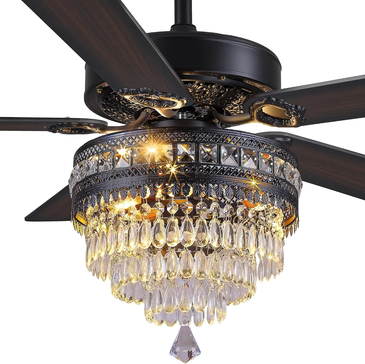 Crystal Ceiling Fan Fandelier with Lights - Retro Outdoor Fans (52" )