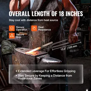 VEVOR Blacksmith Tongs, 18 Wolf Jaw Tongs, Carbon Steel Forge Tongs with A3 Steel Rivets, for Horseshoes, Curved Shapes, Block Forgings, for Beginner and Seasoned Blacksmiths and Bladesmiths