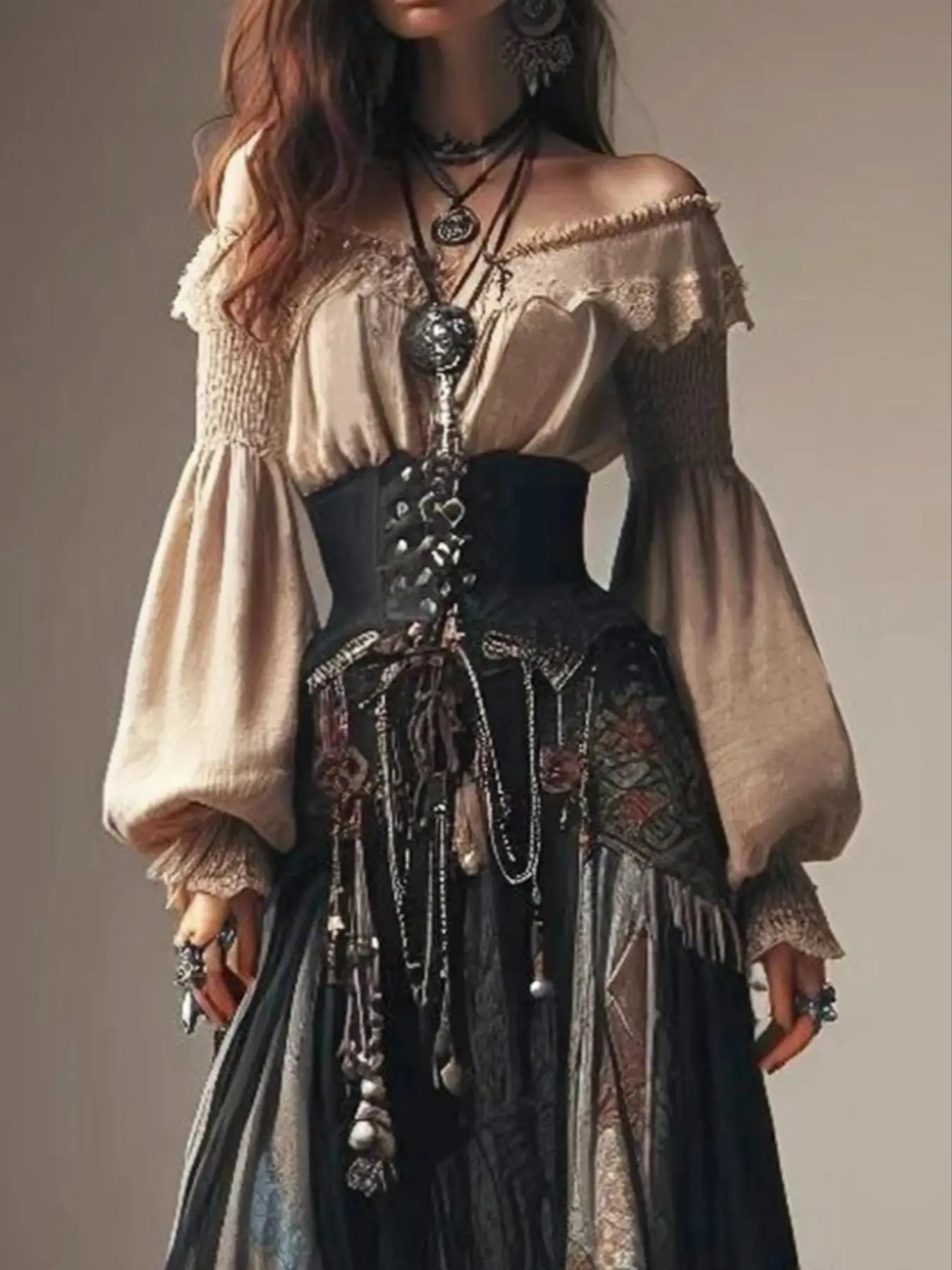 Women's Off The Shoulder Lantern Sleeve Blouse Fashion Retro Blouse for Daily Holiday Vacation Wear, Ladies Clothes for All Seasons, Shirts, Bohemian Style Casual Top