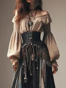 Women's Off The Shoulder Lantern Sleeve Blouse Fashion Retro Blouse for Daily Holiday Vacation Wear, Ladies Clothes for All Seasons, Shirts, Bohemian Casual Top