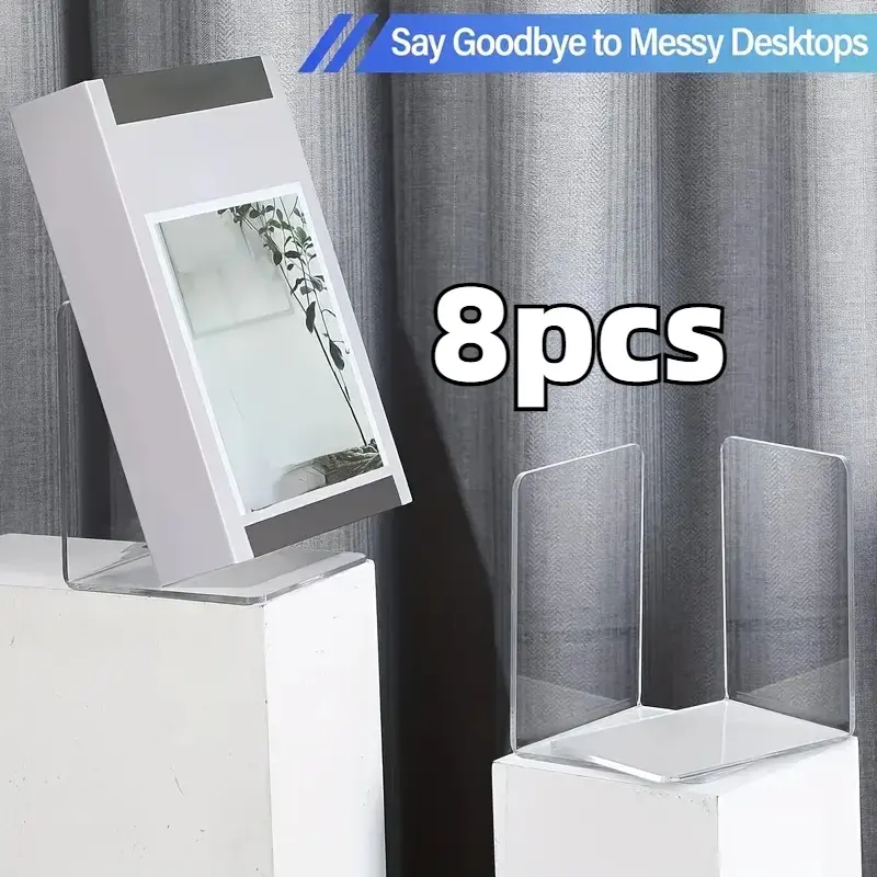 Pack of 8 Acrylic Bookends, Transparent L-Type Bookend, 10 x 10 x 13 cm, Universal Bookends, Book Holder, Bookends as Stand for Offices, Libraries, Bedrooms