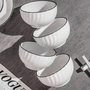 Ceramic Bowl Set of 4, Stackable Porcelain Tableware Serving Bowls for Soup, Oatmeal, Rice, Fruit, Microwave Safe, Dishwasher Cleanable, Dishwasher Friendly Bowls