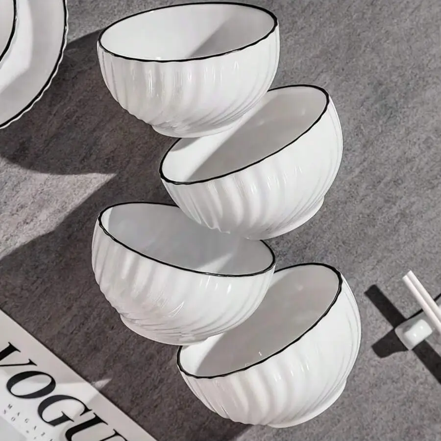 Ceramic Bowl Set of 4, Stackable Porcelain Tableware Serving Bowls for Soup, Oatmeal, Rice, Fruit, Microwave Safe, Dishwasher Cleanable, Dishwasher Friendly Bowls, Cereal Bowls Set, Kitchen Bowls