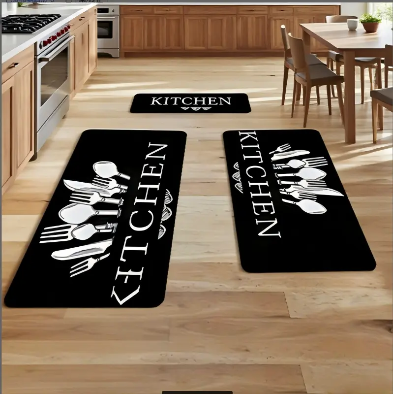 Kitchen Rugs Set 3 Piece, Non Slip Black Kitchen Mats forFloor, Soft Fabric with Rubber Backing, Farmhouse AntiFatigue Runners Carpet for Home Kitchen Laundry RoomHallway (Black)